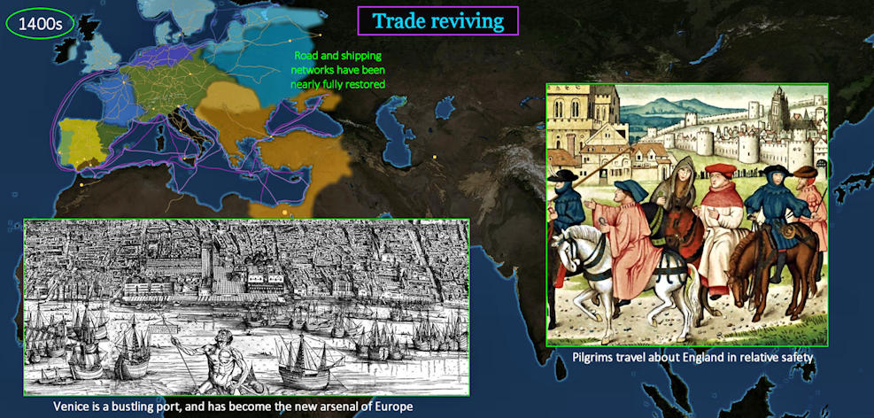 European trade reviving, 1400s map